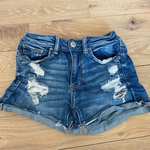 American Eagle hi rise shorty medium wash jean short